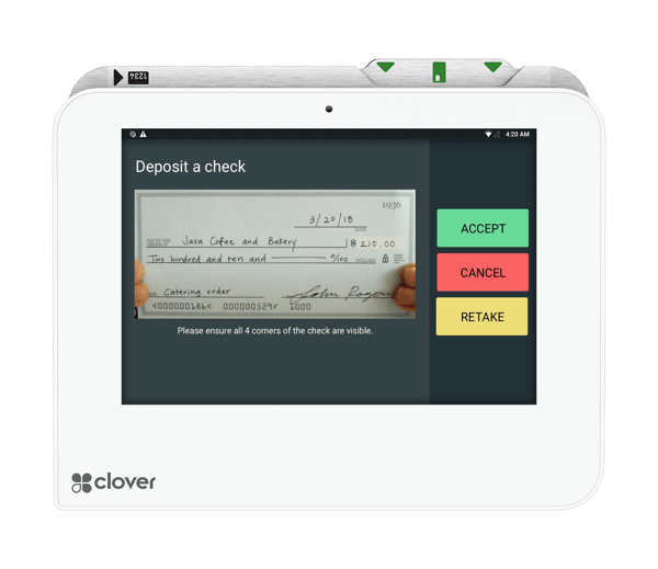 Clover Mini depositing a check