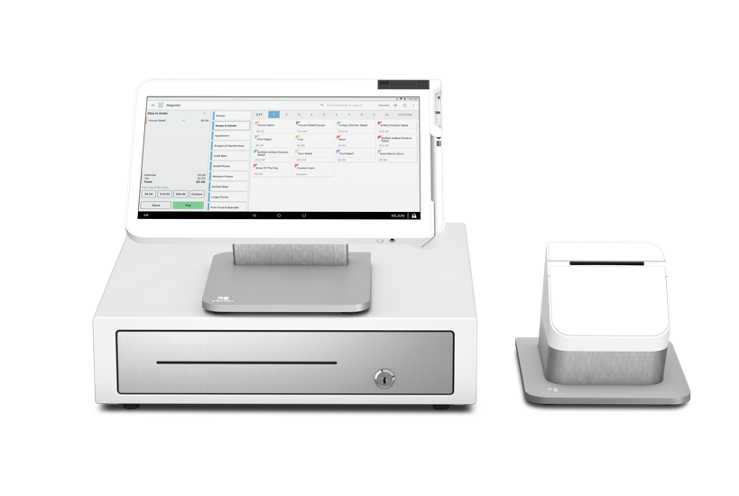 Clover Station Solo with cash drawer and receipt printer, from the front